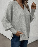 Lynelle™ | Knit Sweater with Lantern Sleeves & V-Neck