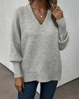 Lynelle™ | Knit Sweater with Lantern Sleeves & V-Neck