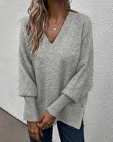 Lynelle™ | Knit Sweater with Lantern Sleeves & V-Neck
