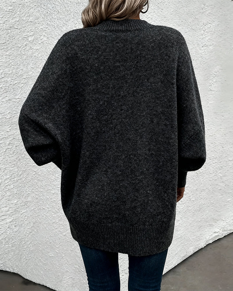 Lynelle™ | Knit Sweater with Lantern Sleeves & V-Neck