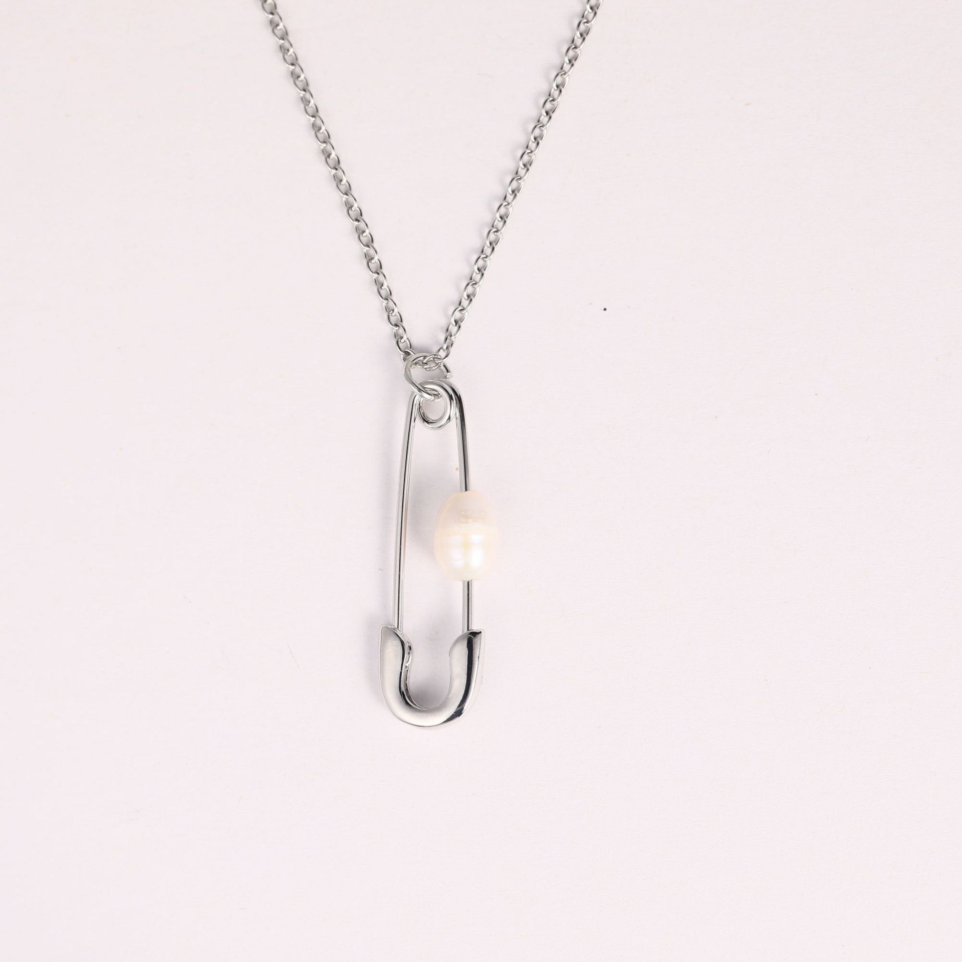 Elegant Gold Safety Pin Necklace with Pearl Accent