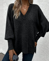 Lynelle™ | Knit Sweater with Lantern Sleeves & V-Neck