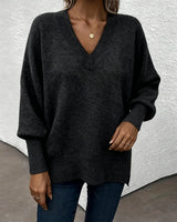 Lynelle™ | Knit Sweater with Lantern Sleeves & V-Neck