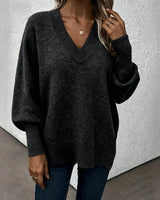 Lynelle™ | Knit Sweater with Lantern Sleeves & V-Neck