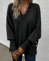 Lynelle™ | Knit Sweater with Lantern Sleeves & V-Neck