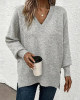 Lynelle™ | Knit Sweater with Lantern Sleeves & V-Neck