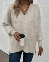 Lynelle™ | Knit Sweater with Lantern Sleeves & V-Neck