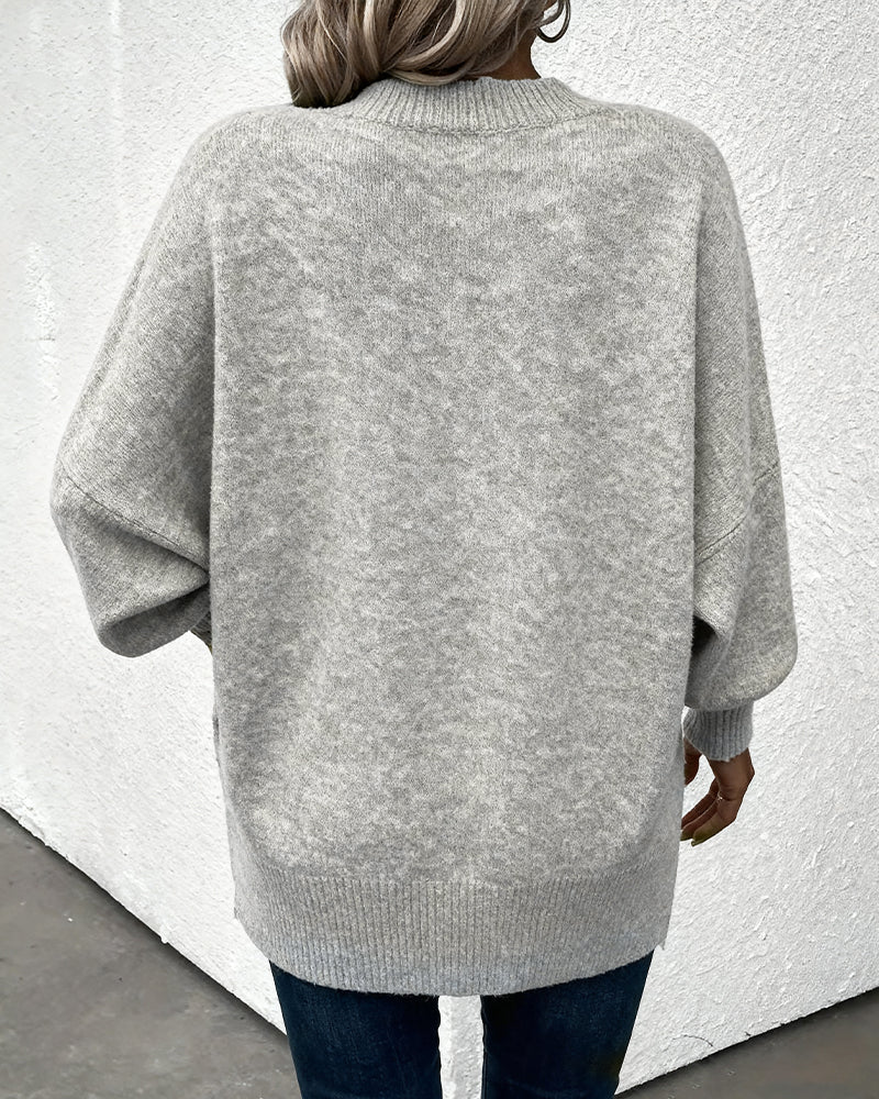 Lynelle™ | Knit Sweater with Lantern Sleeves & V-Neck