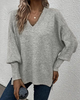 Lynelle™ | Knit Sweater with Lantern Sleeves & V-Neck