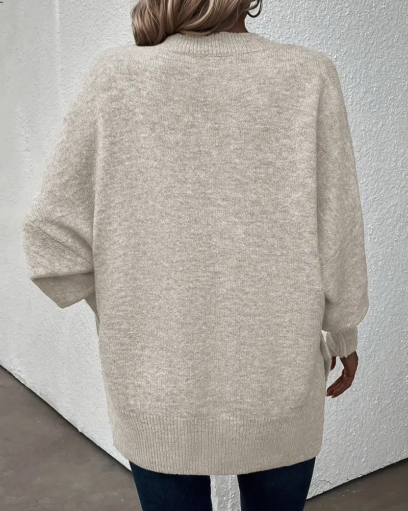 Lynelle™ | Knit Sweater with Lantern Sleeves & V-Neck